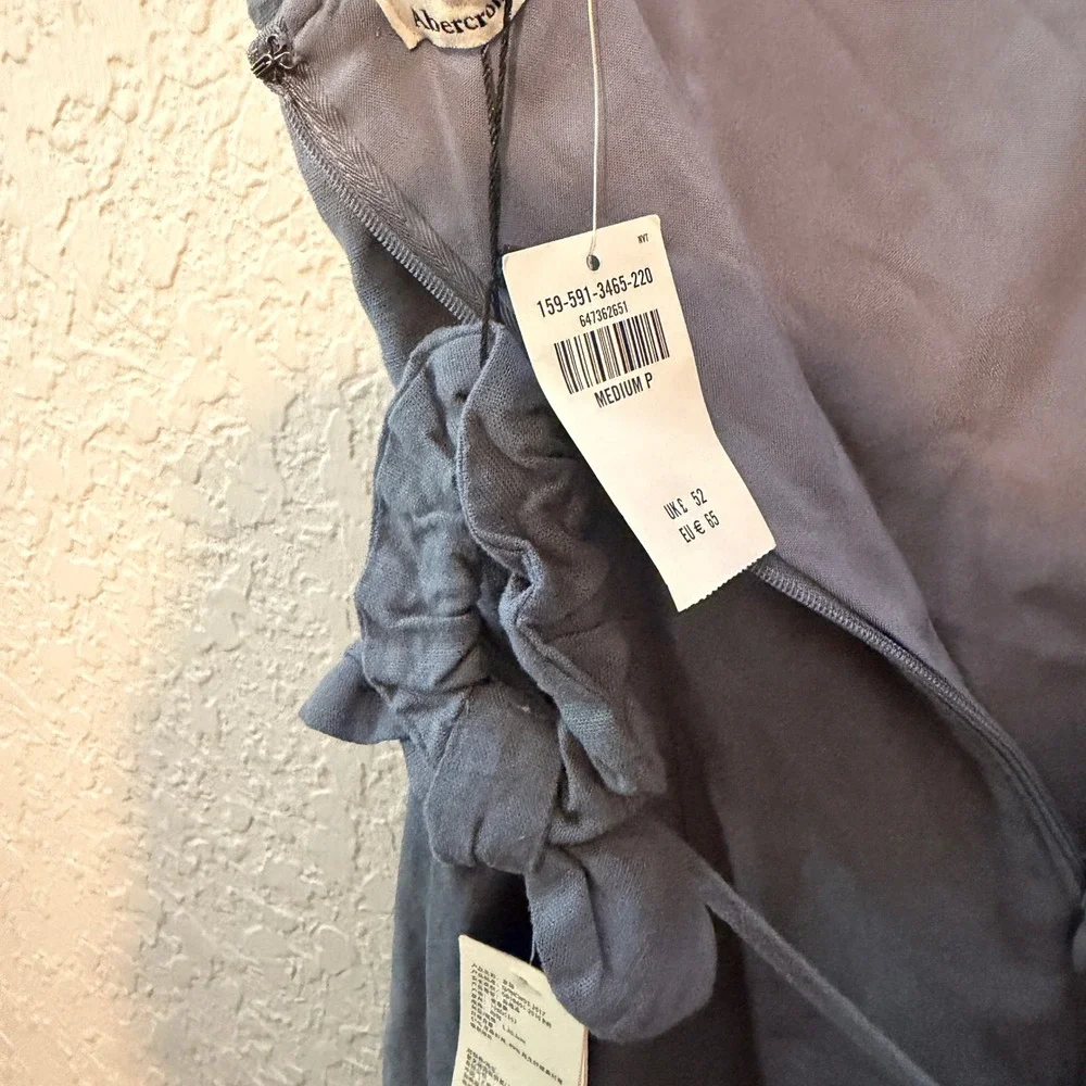 Abercrombie & Fitch Linen Blend Mini Dress Medium Petite Blue Cottagecore 90s